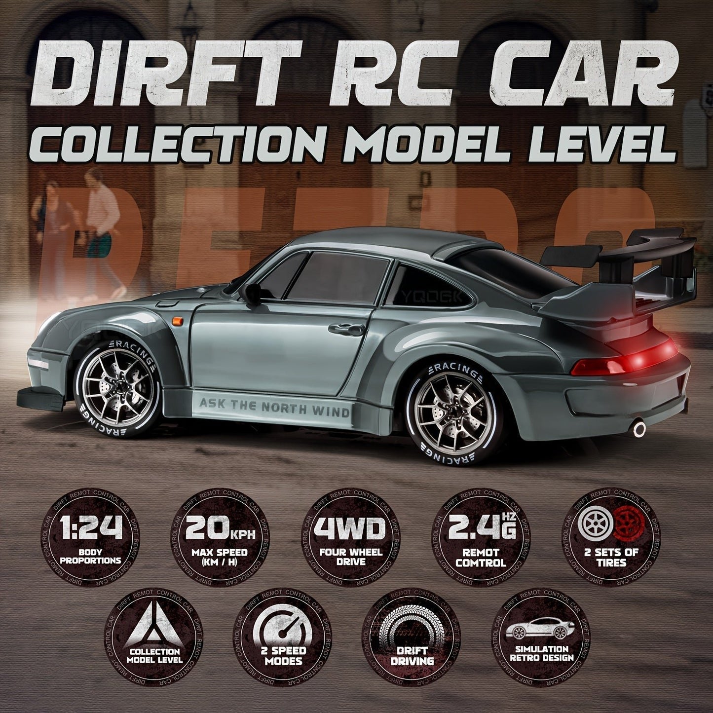 RC Drift Car, 4WD, 2.4GHz, Rechargeable, Toy