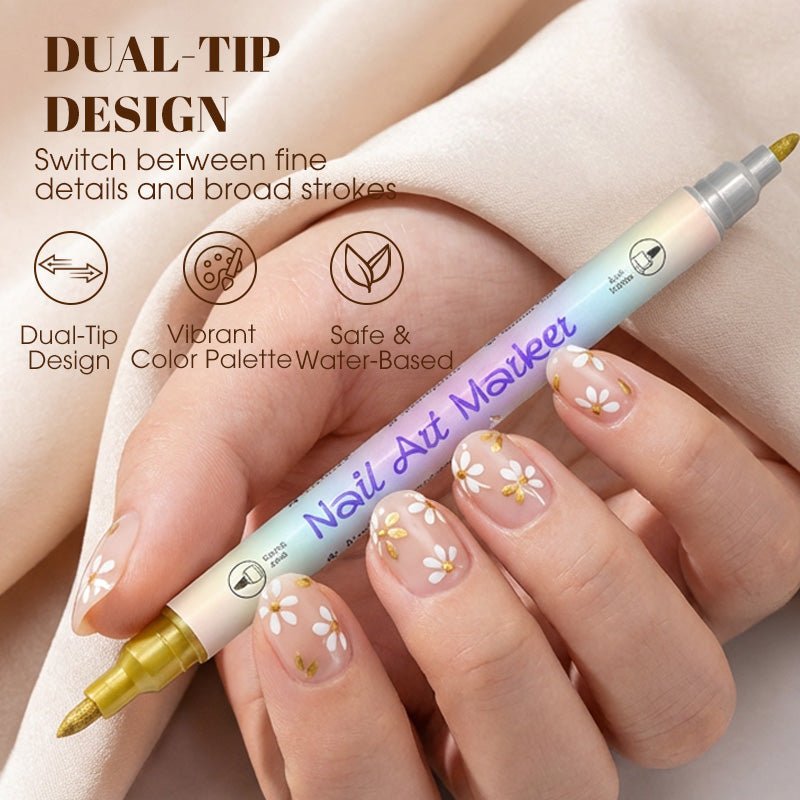 Dual-Tip Nail Art Marker Set, Quick-dry, No UV Lamp, 12