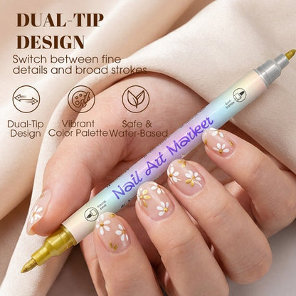 Dual-Tip Nail Art Marker Set, Quick-dry, No UV Lamp, 12