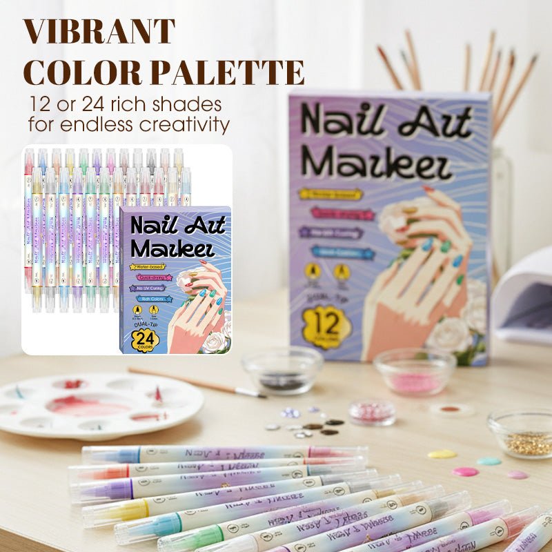 Dual-Tip Nail Art Marker Set, Quick-dry, No UV Lamp, 12
