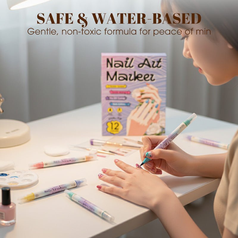 Dual-Tip Nail Art Marker Set, Quick-dry, No UV Lamp, 12