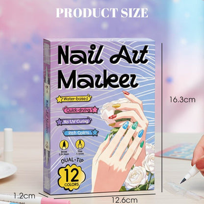 Dual-Tip Nail Art Marker Set, Quick-dry, No UV Lamp, 12