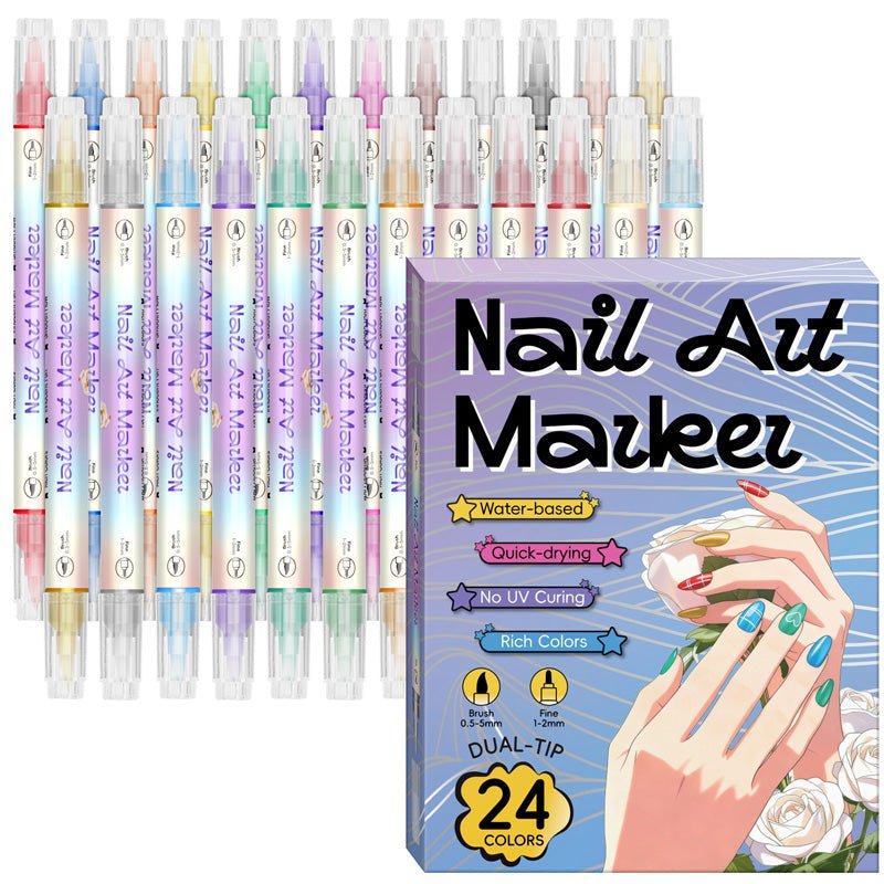 Dual-Tip Nail Art Marker Set, Quick-dry, No UV Lamp, 12