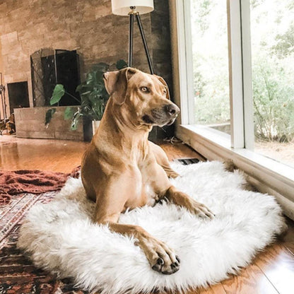 Faux Fur Dog Bed, Plush Foam Orthopedic Base, Relaxing Pet Lounger