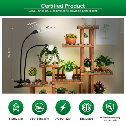 LED Grow Light, 20W Adjustable 2-Head, Clip-on Full Spectrum Plant