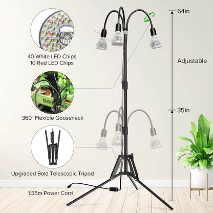 Multi-head Grow Light 90W Adjustable Tripod Stand Full Spectrum