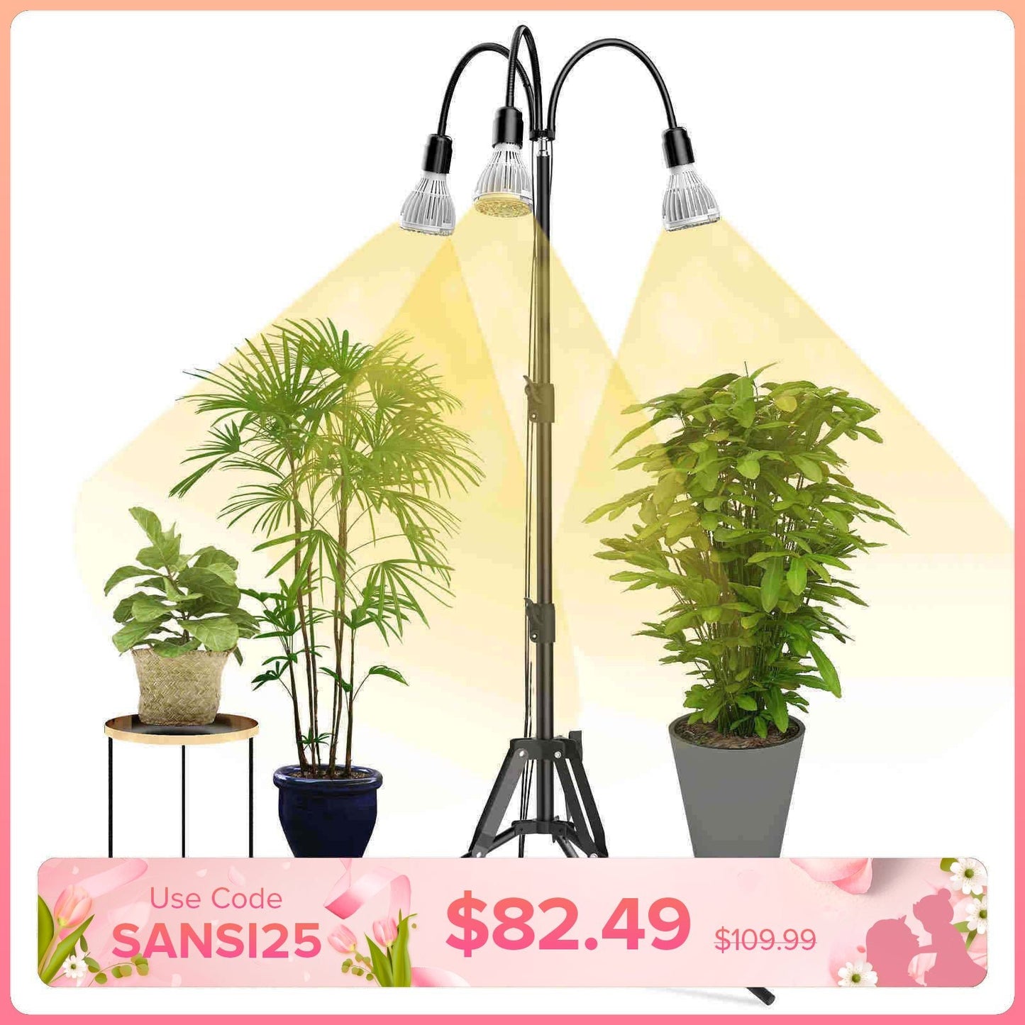 Multi-head Grow Light 90W Adjustable Tripod Stand Full Spectrum