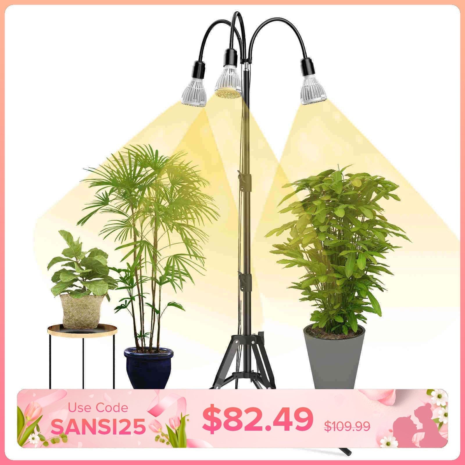 Multi-head Grow Light 90W Adjustable Tripod Stand Full Spectrum