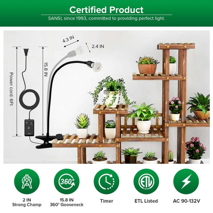 LED Grow Light, 10W Adjustable 1-Head, Clip-on, Timer