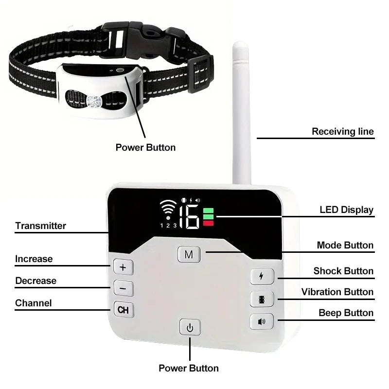 Training Collar & Wireless Fence, 2-in-1, IP65, 300m Dog Training