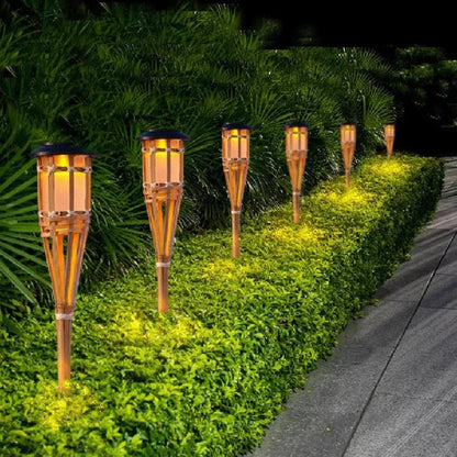 Solar Tiki Torch, 5-Piece Set, Outdoor Garden Lighting