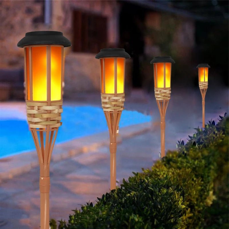 Solar Tiki Torch, 5-Piece Set, Outdoor Garden Lighting