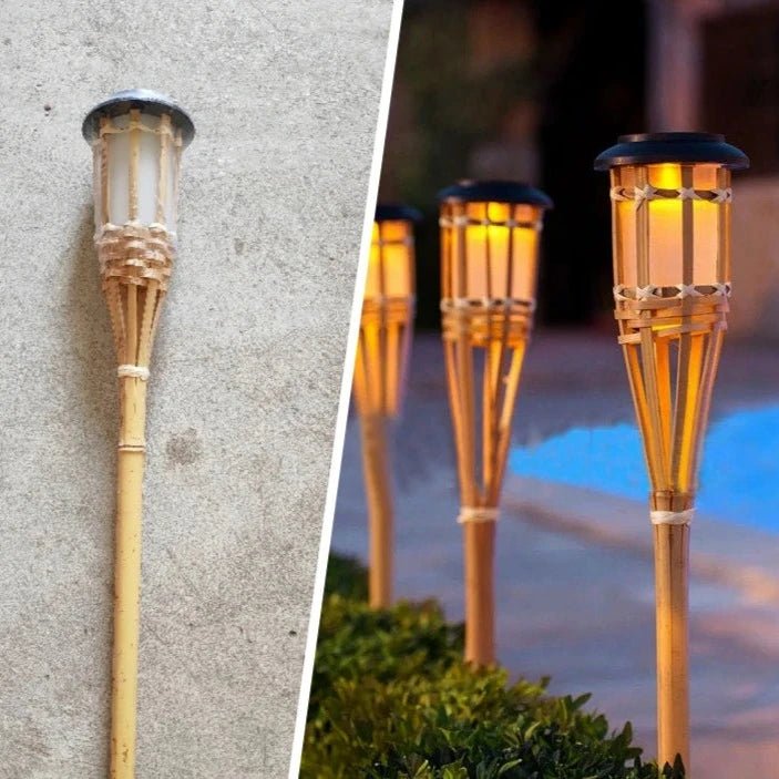 Solar Tiki Torch, 5-Piece Set, Outdoor Garden Lighting