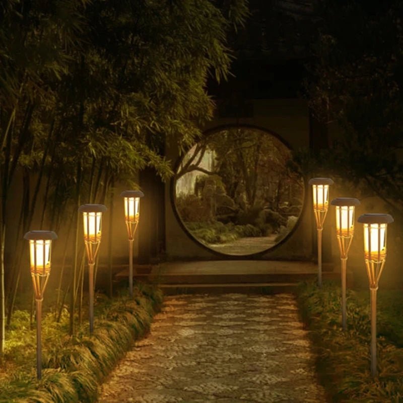 Solar Tiki Torch, 5-Piece Set, Outdoor Garden Lighting