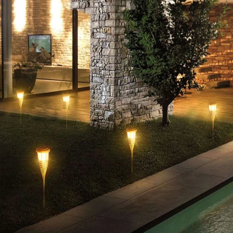 Solar Tiki Torch, 5-Piece Set, Outdoor Garden Lighting