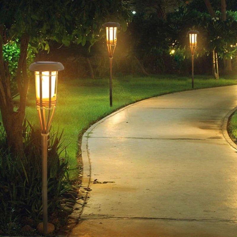 Solar Tiki Torch, 5-Piece Set, Outdoor Garden Lighting