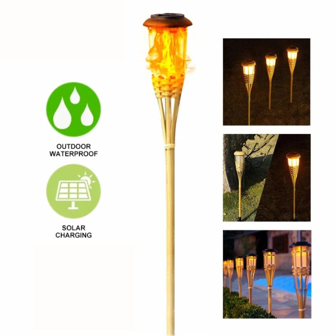 Solar Tiki Torch, 5-Piece Set, Outdoor Garden Lighting