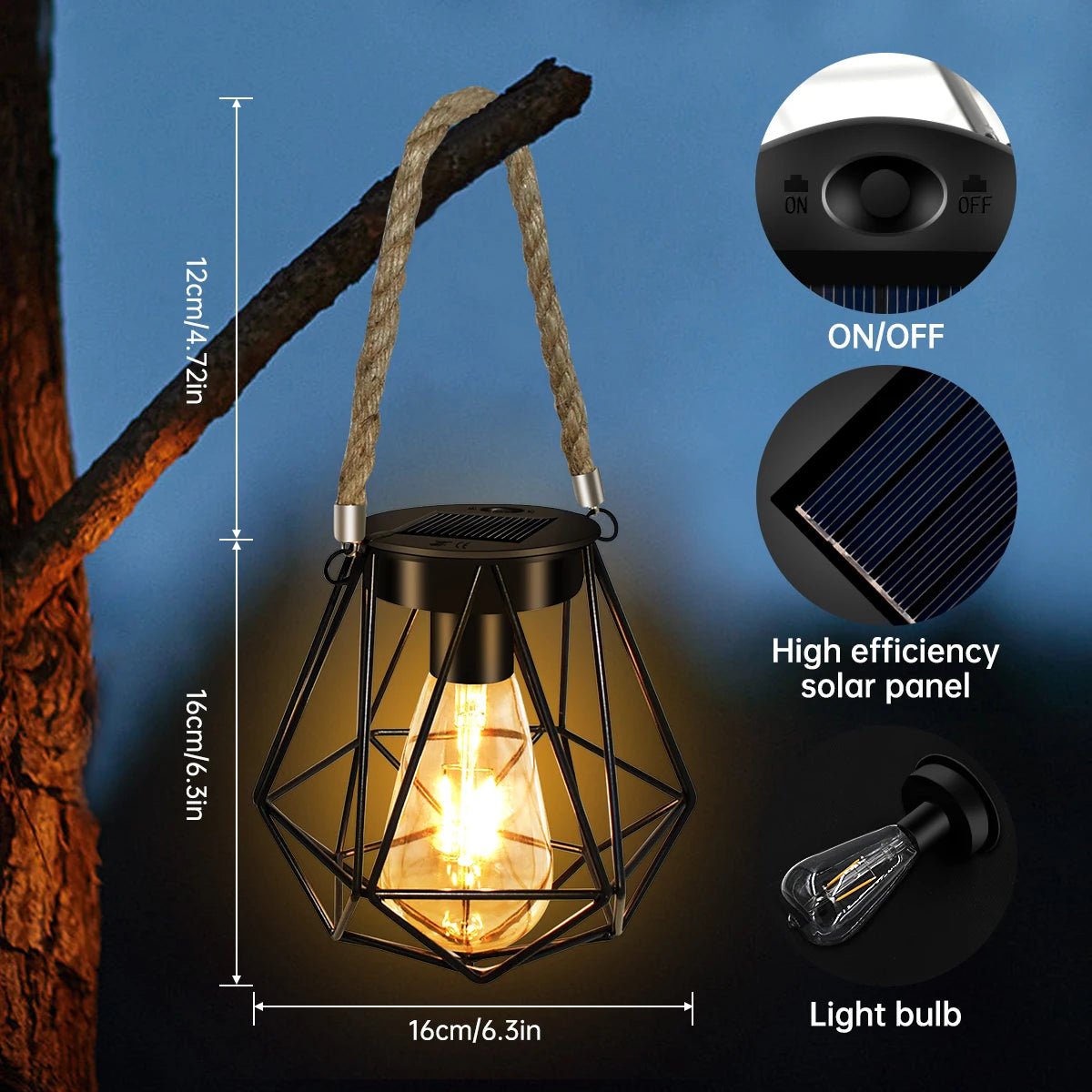 Solar Geometric Lantern 6 inch Outdoor Garden Light