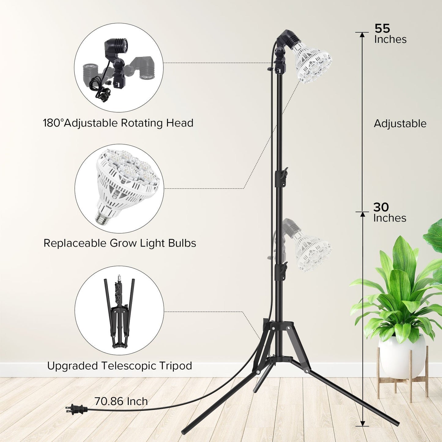 BR30 Grow Light, 30W, Tripod Stand, Plant Light