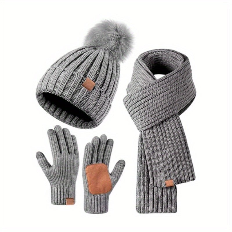 Winter Hat Scarf Gloves Set, 3-in-1 Warm Gear