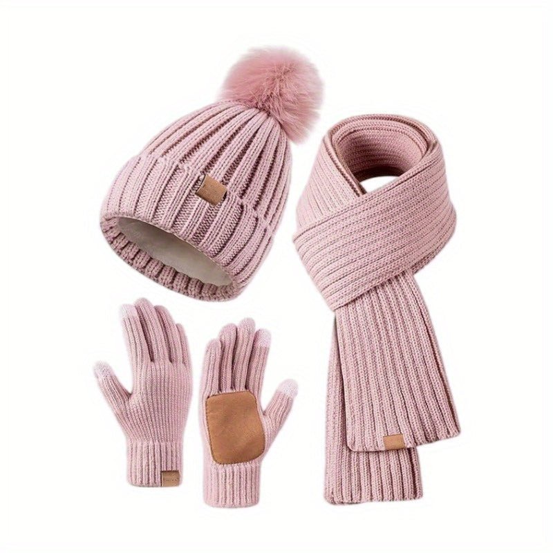 Winter Hat Scarf Gloves Set, 3-in-1 Warm Gear