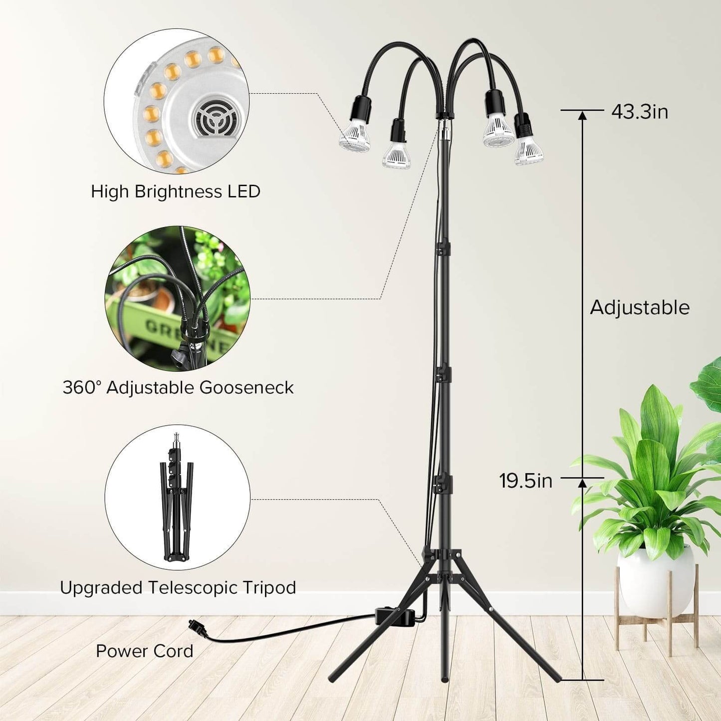 Grow Light, 40W, Remote Control, Adjustable, Tripod Stand Plant Light