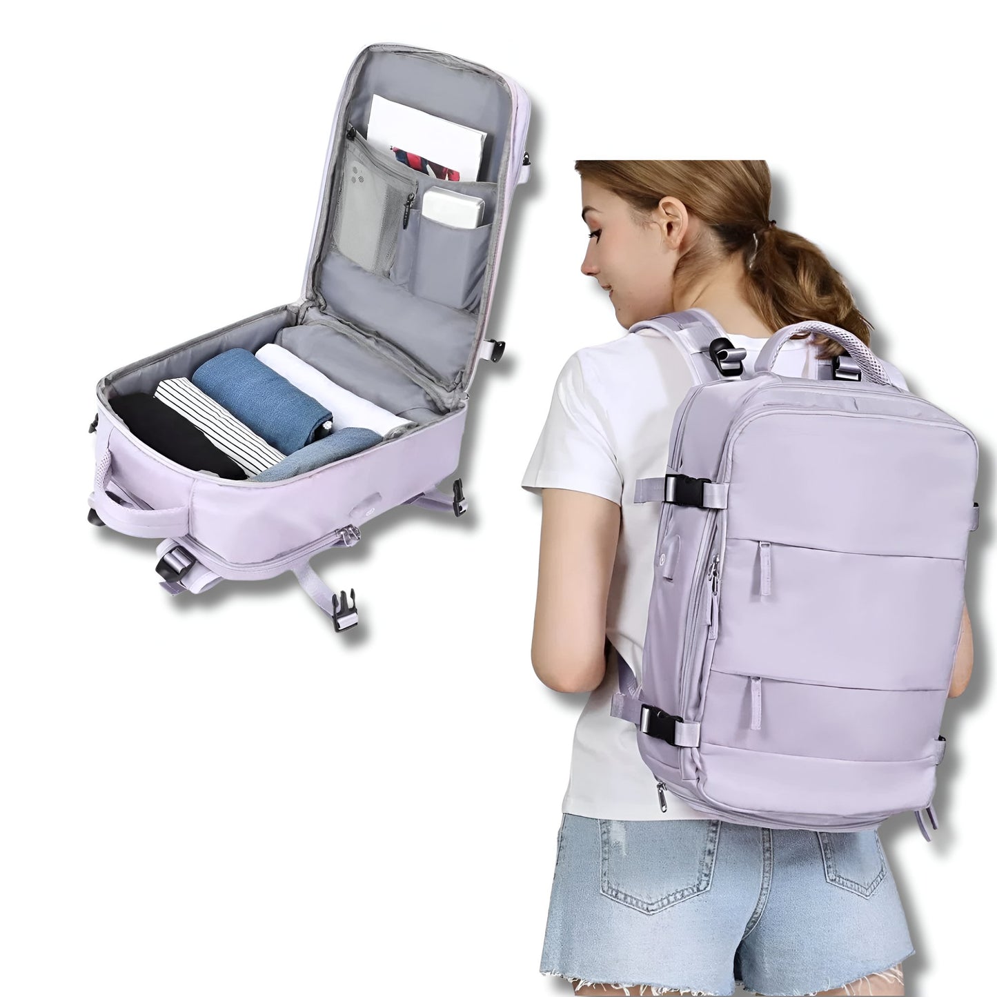 Travel Bag, USB Port, Compartments, For Travel
