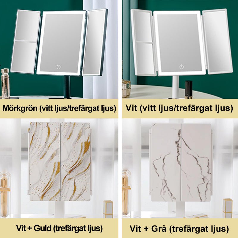 LED Makeup Mirror, Foldable with 3 Color Lighting, Travel Vanity