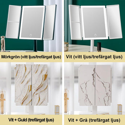 LED Makeup Mirror, Foldable with 3 Color Lighting, Travel Vanity