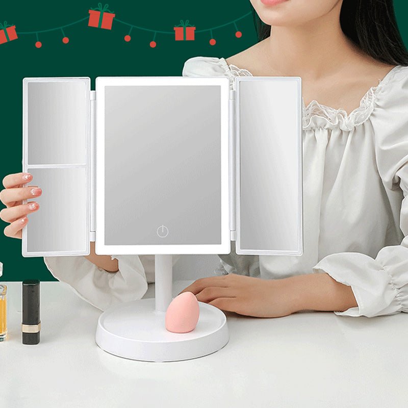 LED Makeup Mirror, Foldable with 3 Color Lighting, Travel Vanity