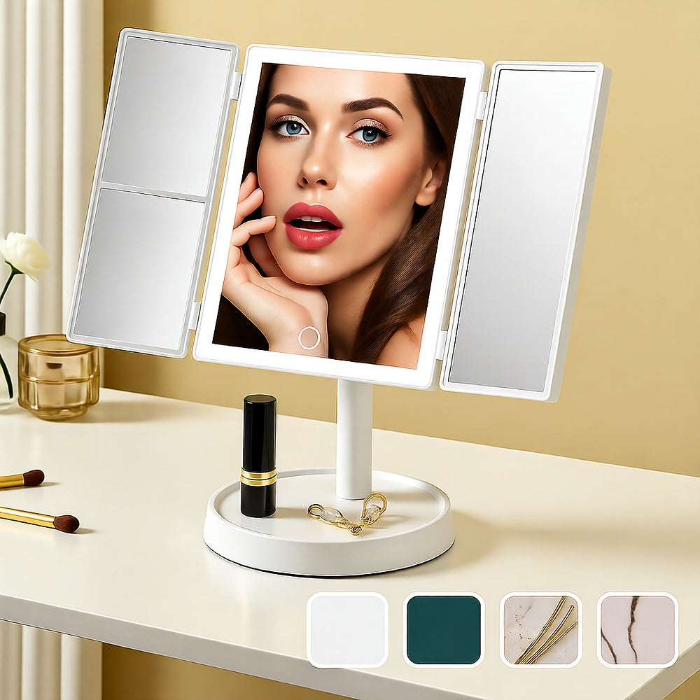 LED Makeup Mirror, Foldable with 3 Color Lighting, Travel Vanity