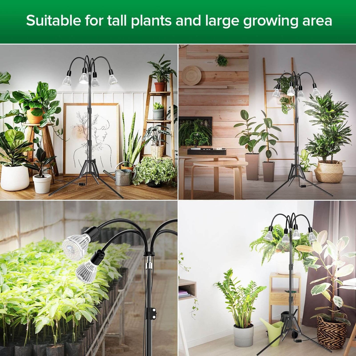 Multi-head Grow Light 128W Full Spectrum Tripod Stand Plant