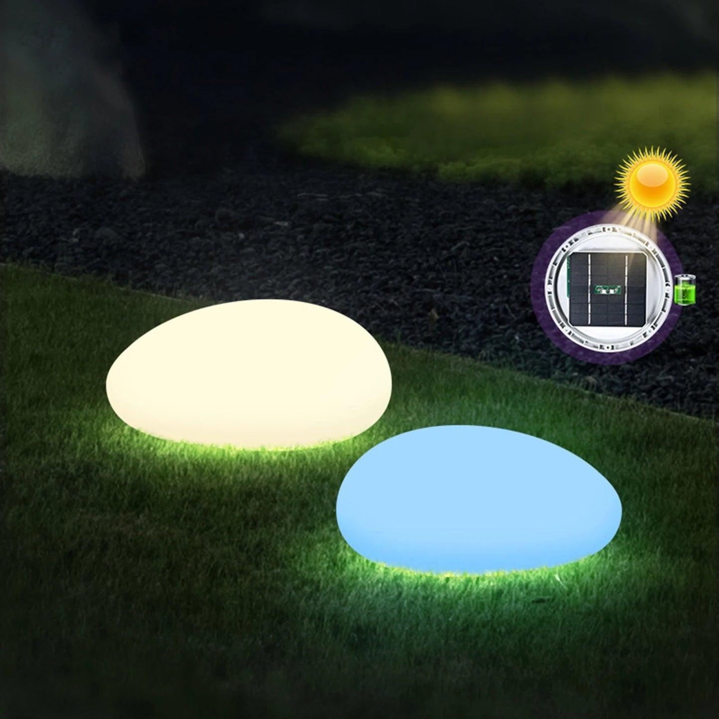 Solar Patio Stone, IP67, 8 Color, Ground Stake Pathway Light