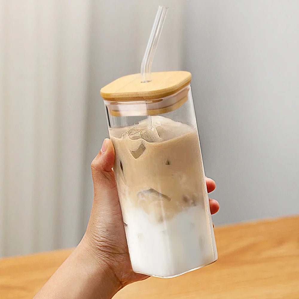 Square To-Go Cup, Borosilicate Glass, With Lid, Travel