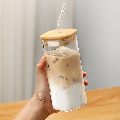 Square To-Go Cup, Borosilicate Glass, With Lid, Travel