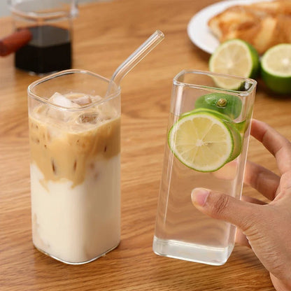 Square To-Go Cup, Borosilicate Glass, With Lid, Travel