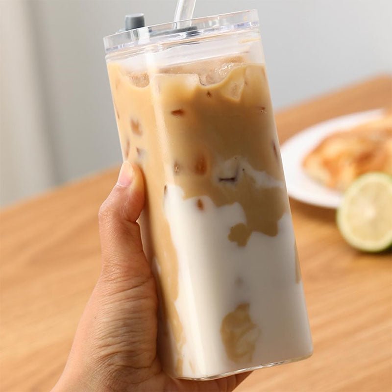 Square To-Go Cup, Borosilicate Glass, With Lid, Travel