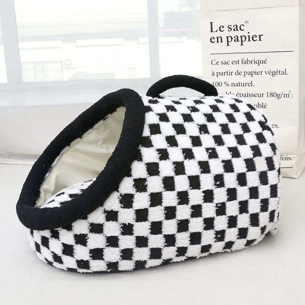 Arlo Checkered Semi-Enclosed Pet Bed, All Seasons, Cozy Retreat