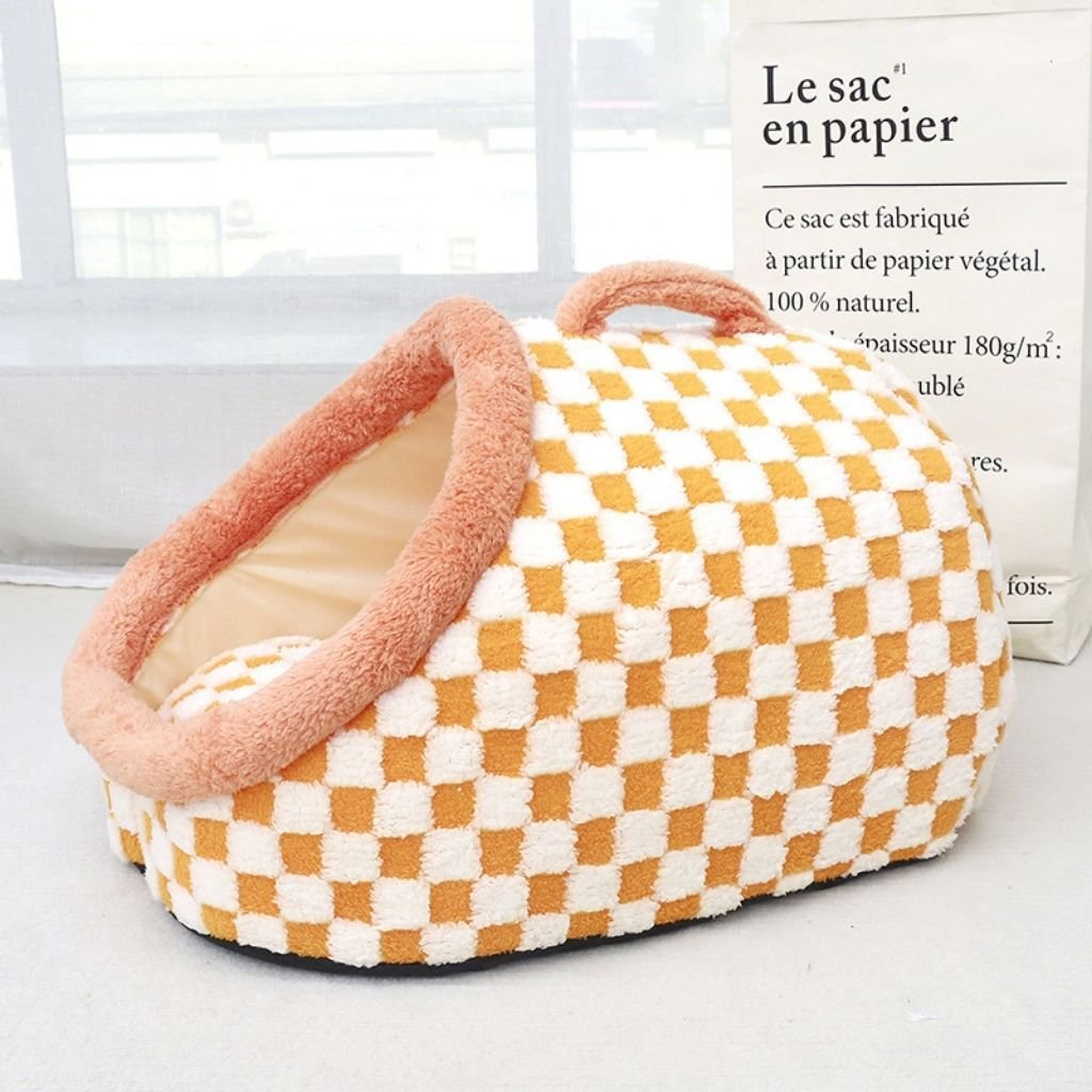 Arlo Checkered Semi-Enclosed Pet Bed, All Seasons, Cozy Retreat