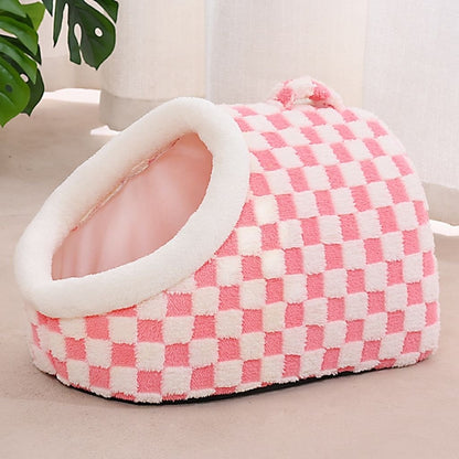 Arlo Checkered Semi-Enclosed Pet Bed, All Seasons, Cozy Retreat