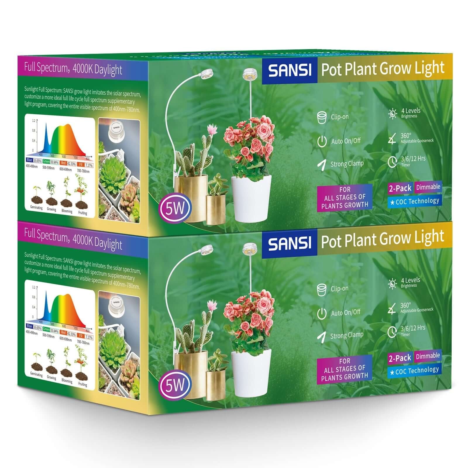 LED Grow Light, 5W Full Spectrum, Pot Clip for Indoor Plants