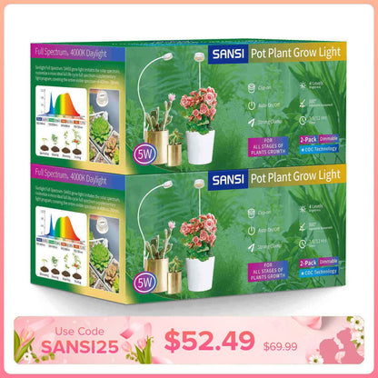 LED Grow Light, 5W Full Spectrum, Pot Clip for Indoor Plants