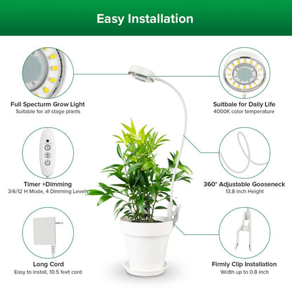 10W LED Grow Light, Clip On, Full Spectrum Plant Bulb