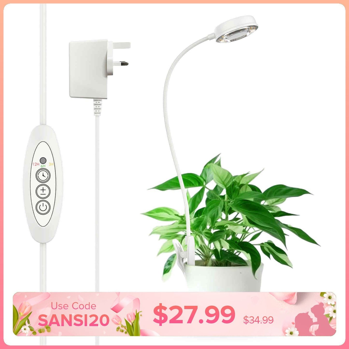 10W LED Grow Light, Clip On, Full Spectrum Plant Bulb