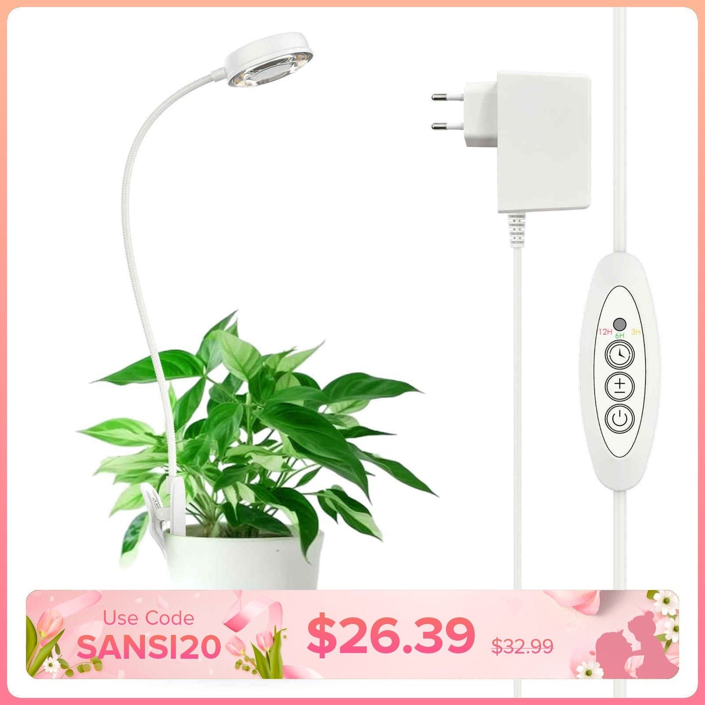 10W LED Grow Light, Clip On, Full Spectrum Plant Bulb