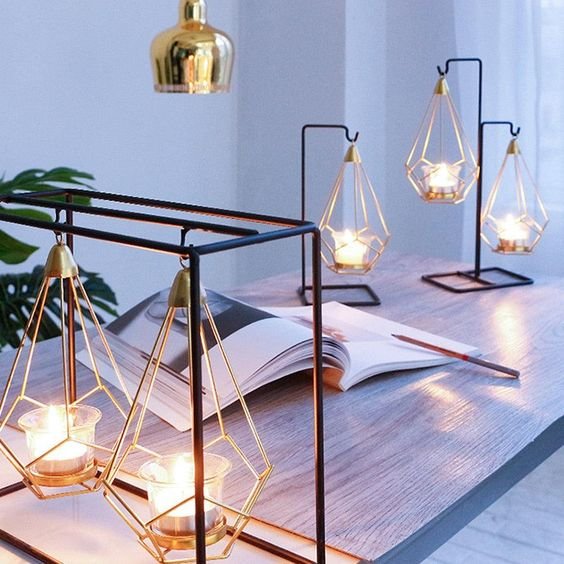 Hanging Diamond Candle Holder, Metal, Nordic, for Candles