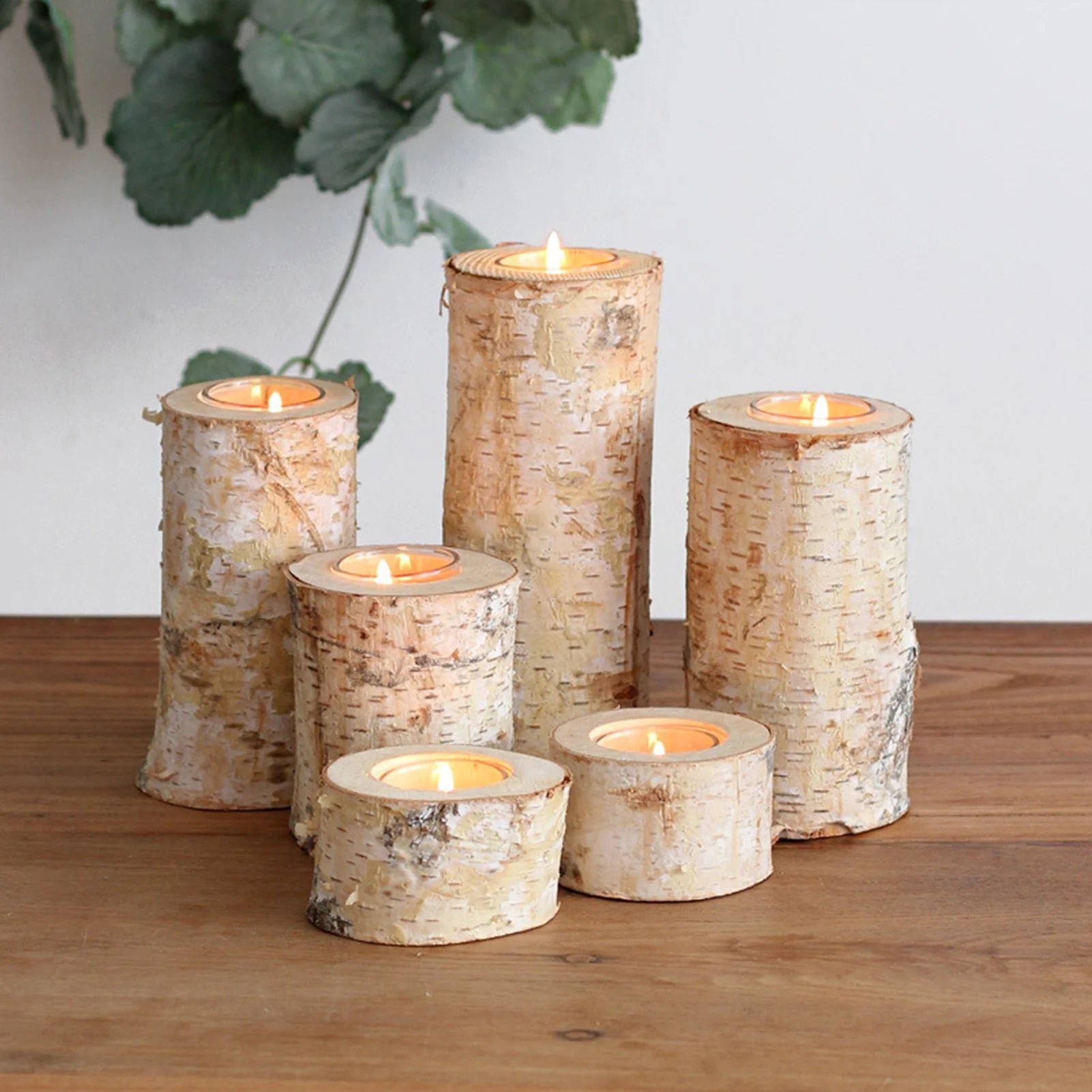 Birch Wood Candle Holder, Rustic, Table
