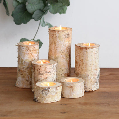 Birch Wood Candle Holder, Rustic, Table