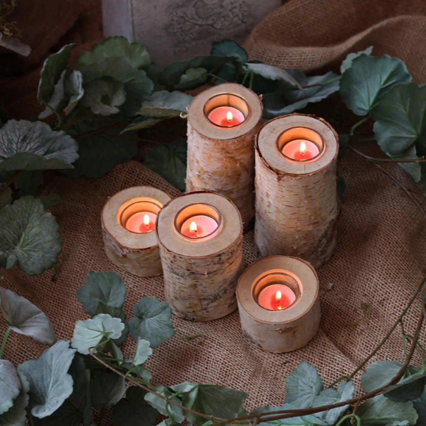Birch Wood Candle Holder, Rustic, Table