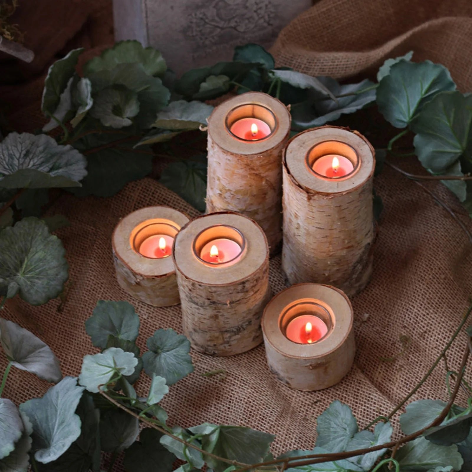 Birch Wood Candle Holder, Rustic, Table